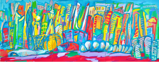 ———《色彩杭州》丙烯 145 x 360 cm